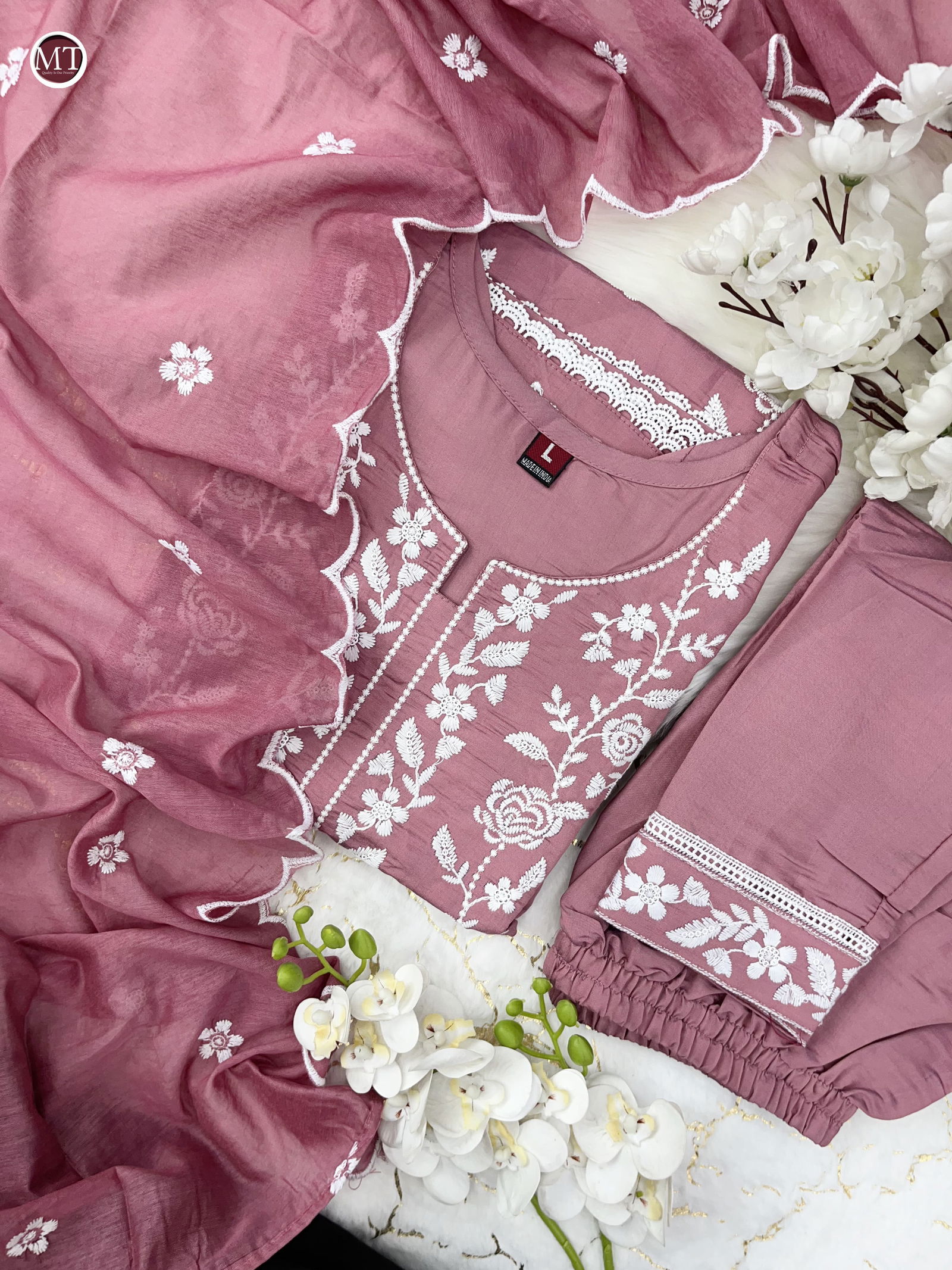 MT Roman Silk Embroidery Designer Kurti With Bottom Dupatta Wholesale Shop In Surat
